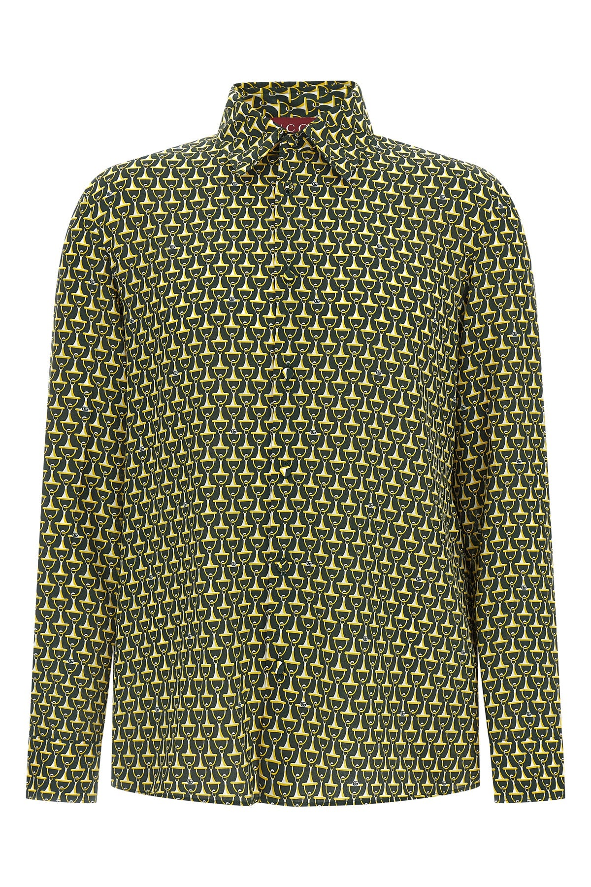 crêpe de chine print silk shirt all-over horsebit
