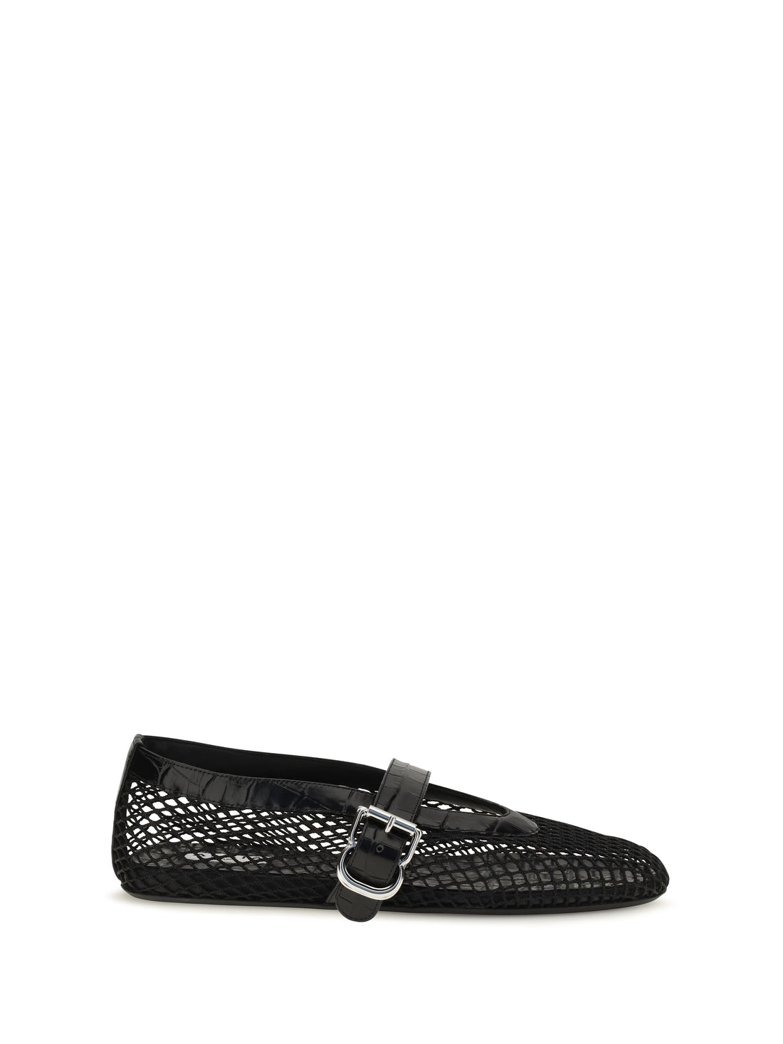 ALAÏA 41 mesh and crocodile-print leather ballerinas