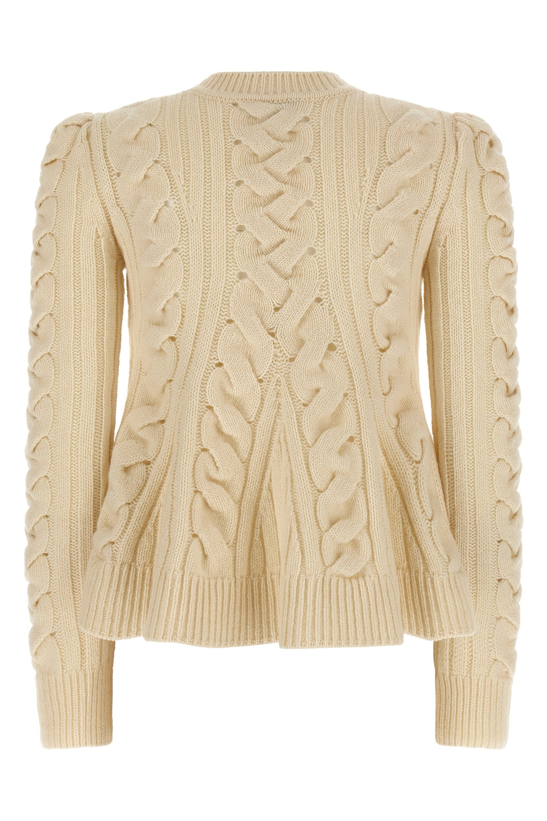 MCQUEEN S peplum cable wool and cashmere blend sweater