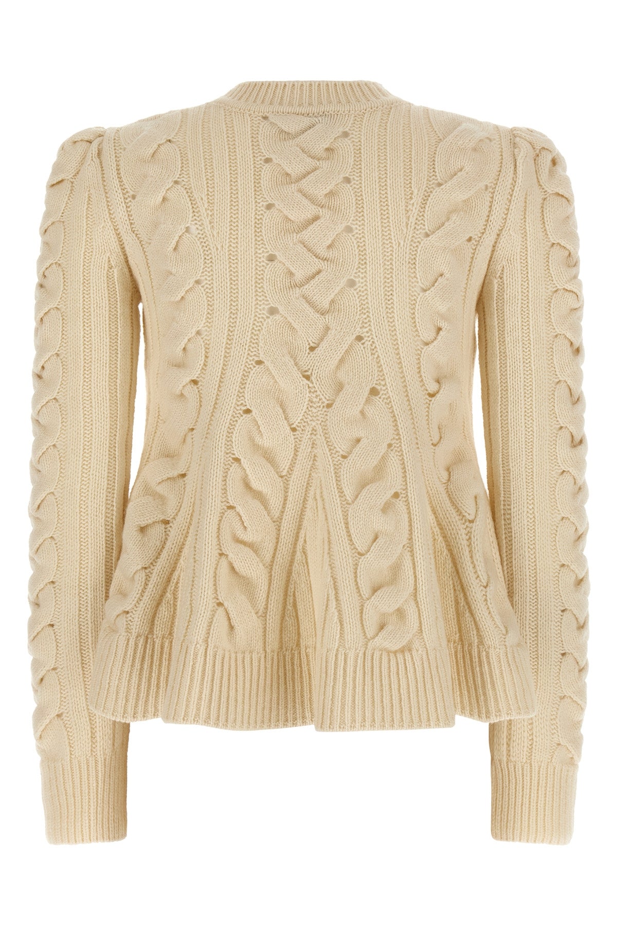 peplum cable wool and cashmere blend sweater