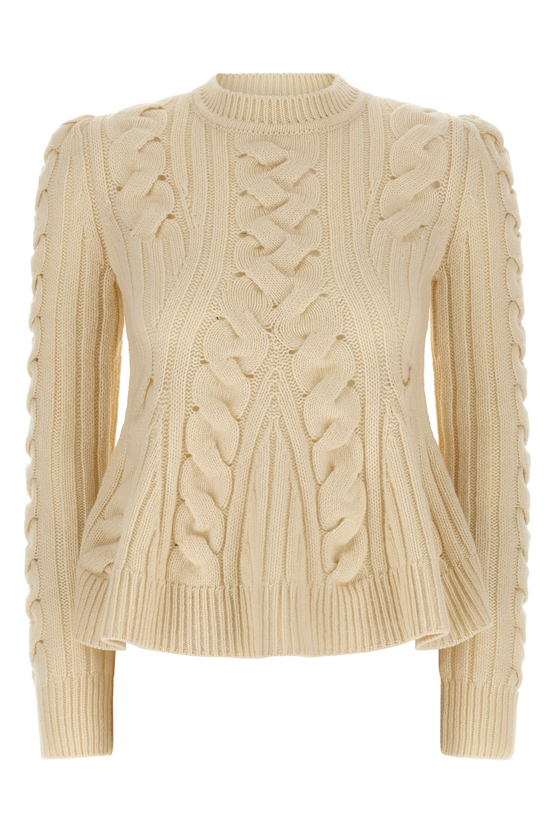 MCQUEEN S peplum cable wool and cashmere blend sweater