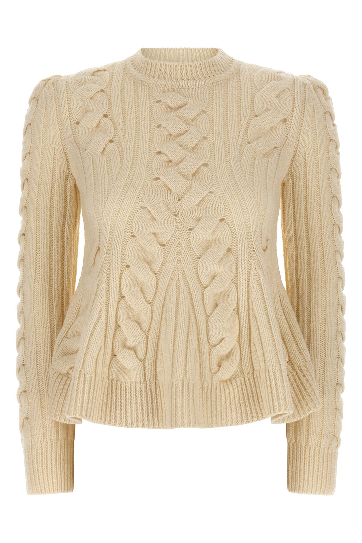 peplum cable wool and cashmere blend sweater