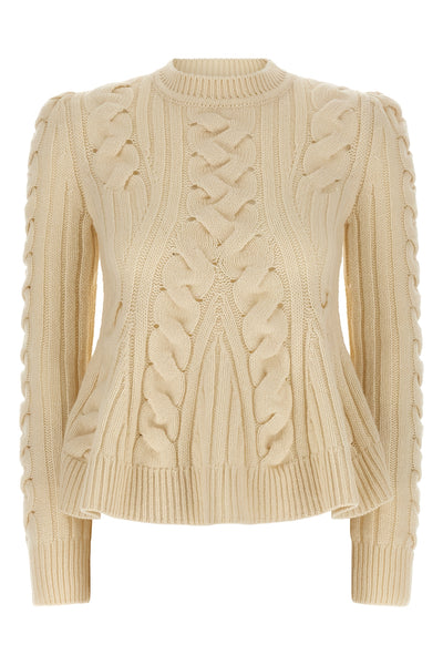 peplum cable wool and cashmere blend sweater