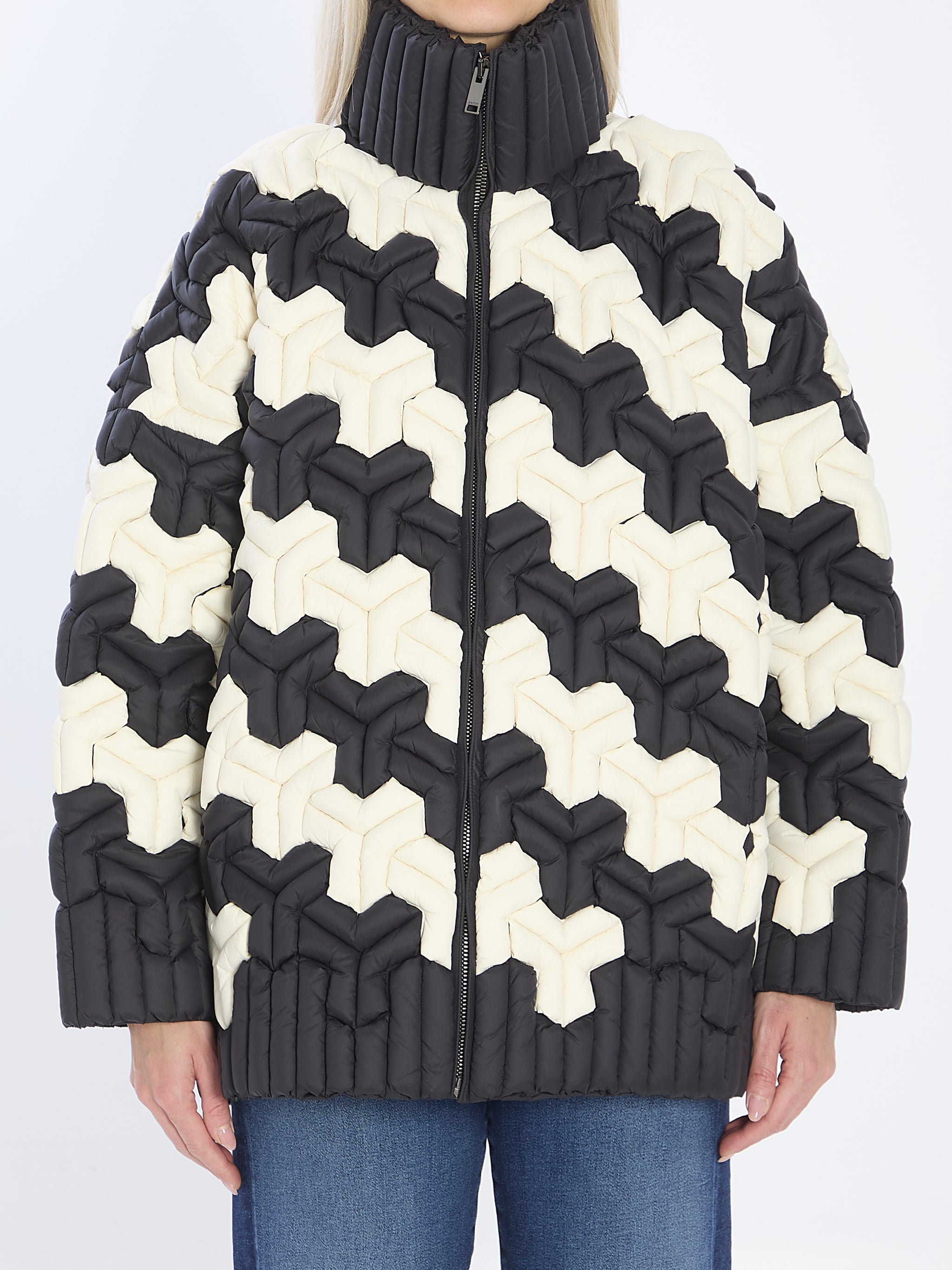 black and white puffer jacket