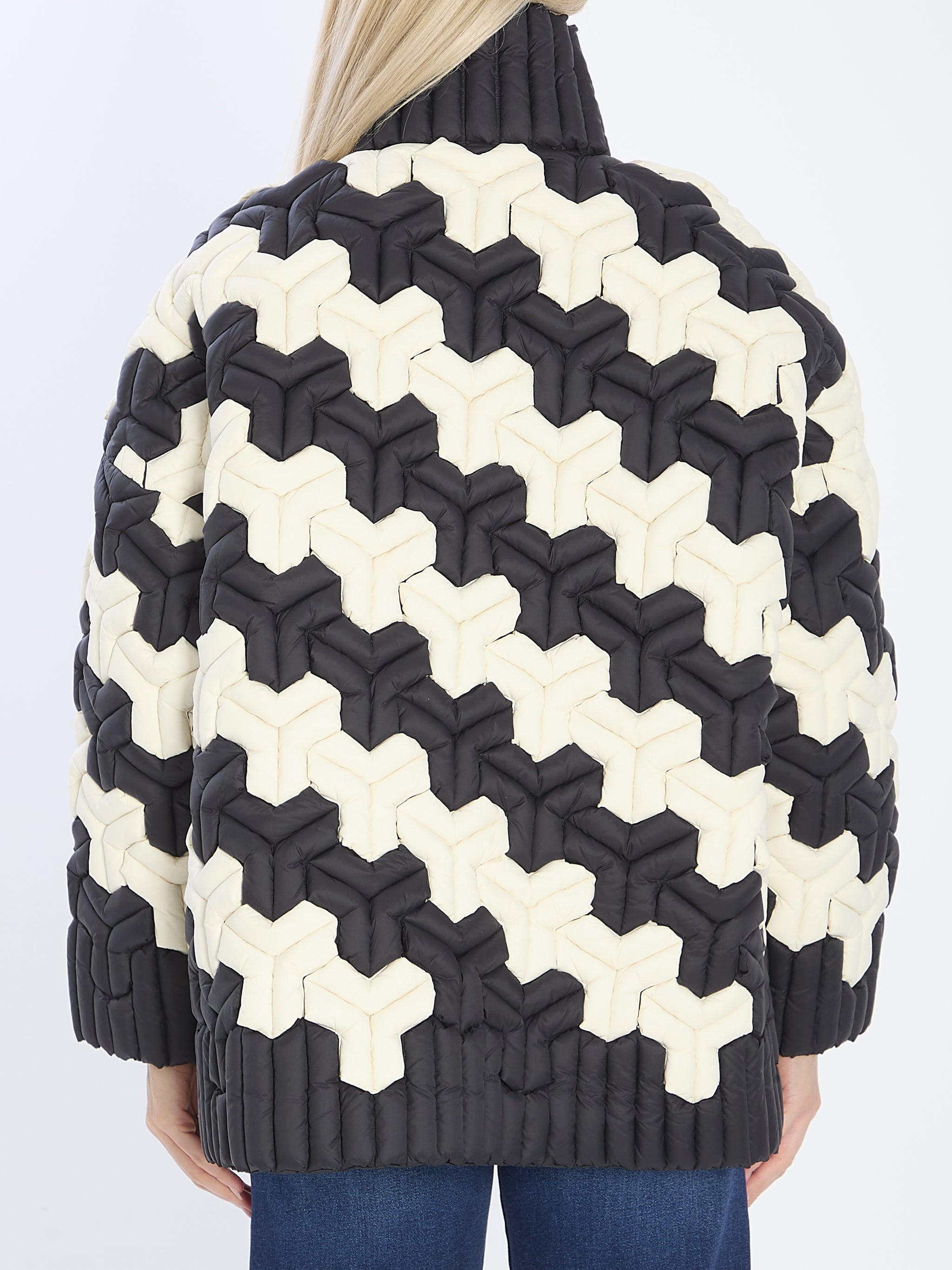 black and white puffer jacket