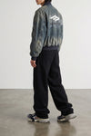 bomber standard used-effect stone washed cotton denim jacket