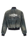 bomber standard used-effect stone washed cotton denim jacket