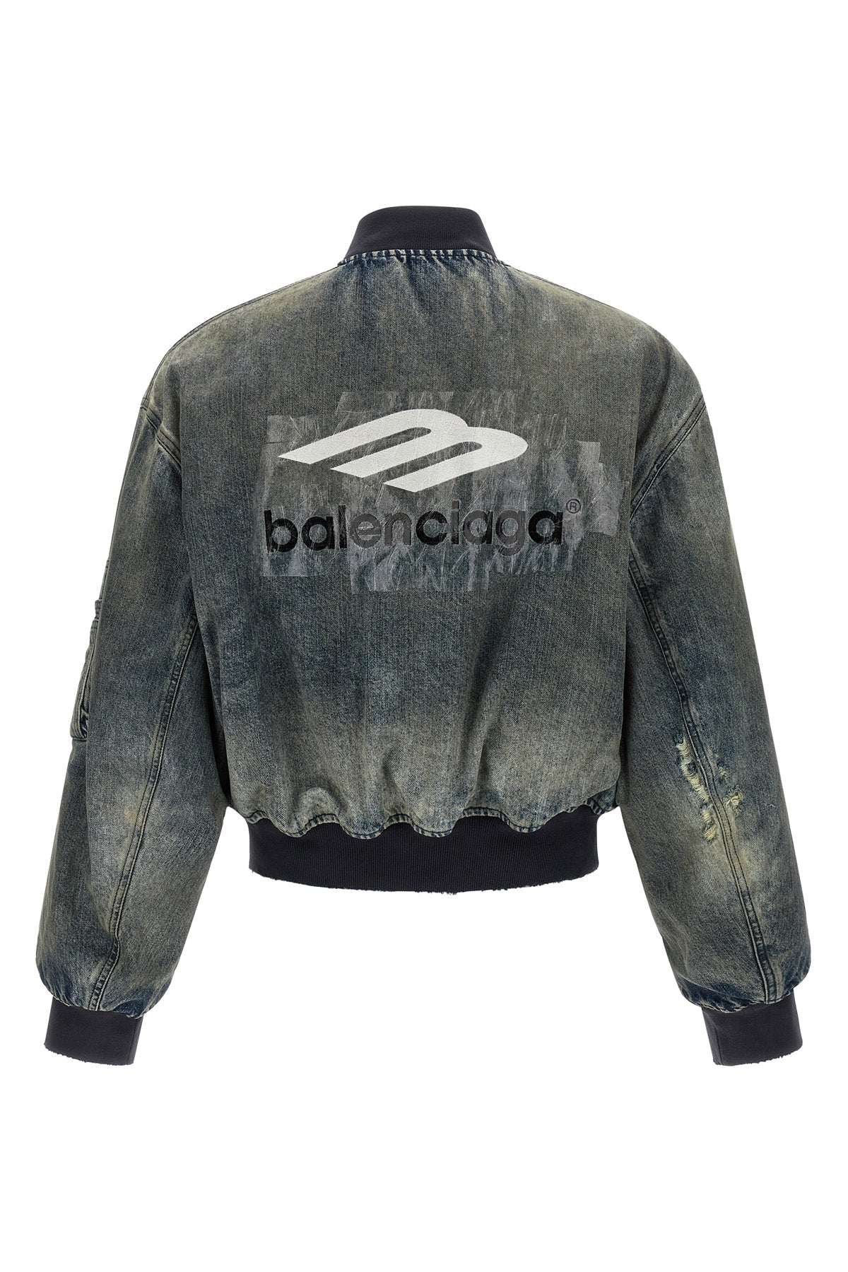 bomber standard used-effect stone washed cotton denim jacket