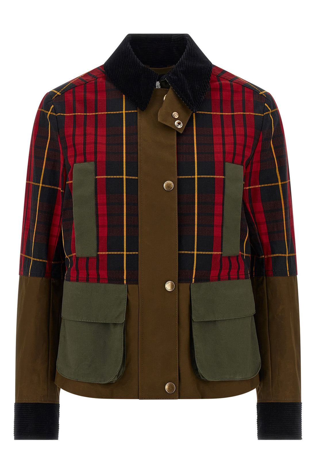 MCQUEEN 42 solid color waxed cotton jacket and tartan ripstop panels