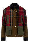 solid color waxed cotton jacket and tartan ripstop panels