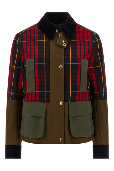 solid color waxed cotton jacket and tartan ripstop panels