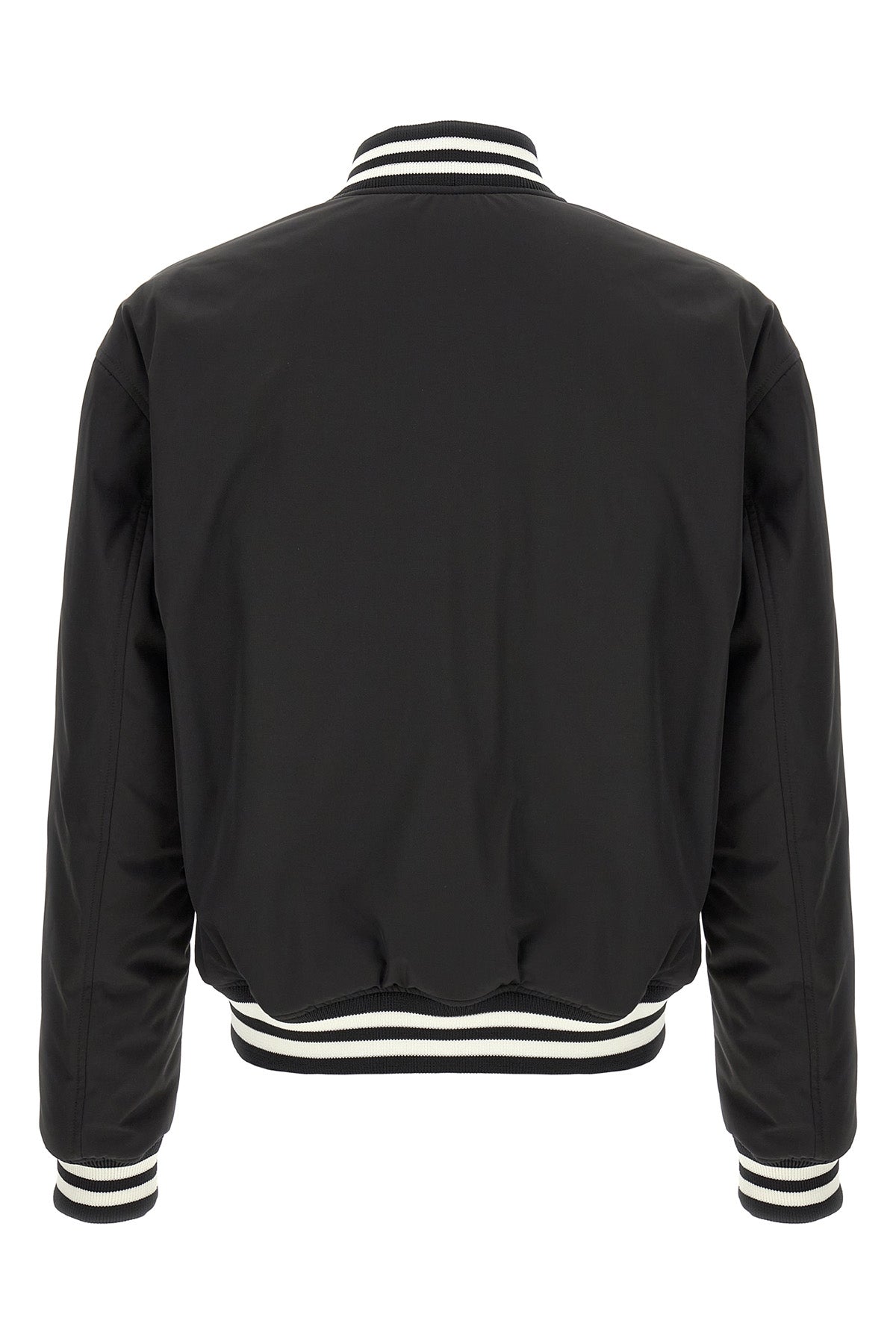 reversible bomber jacket in solid color technical nylon twill and gg pattern