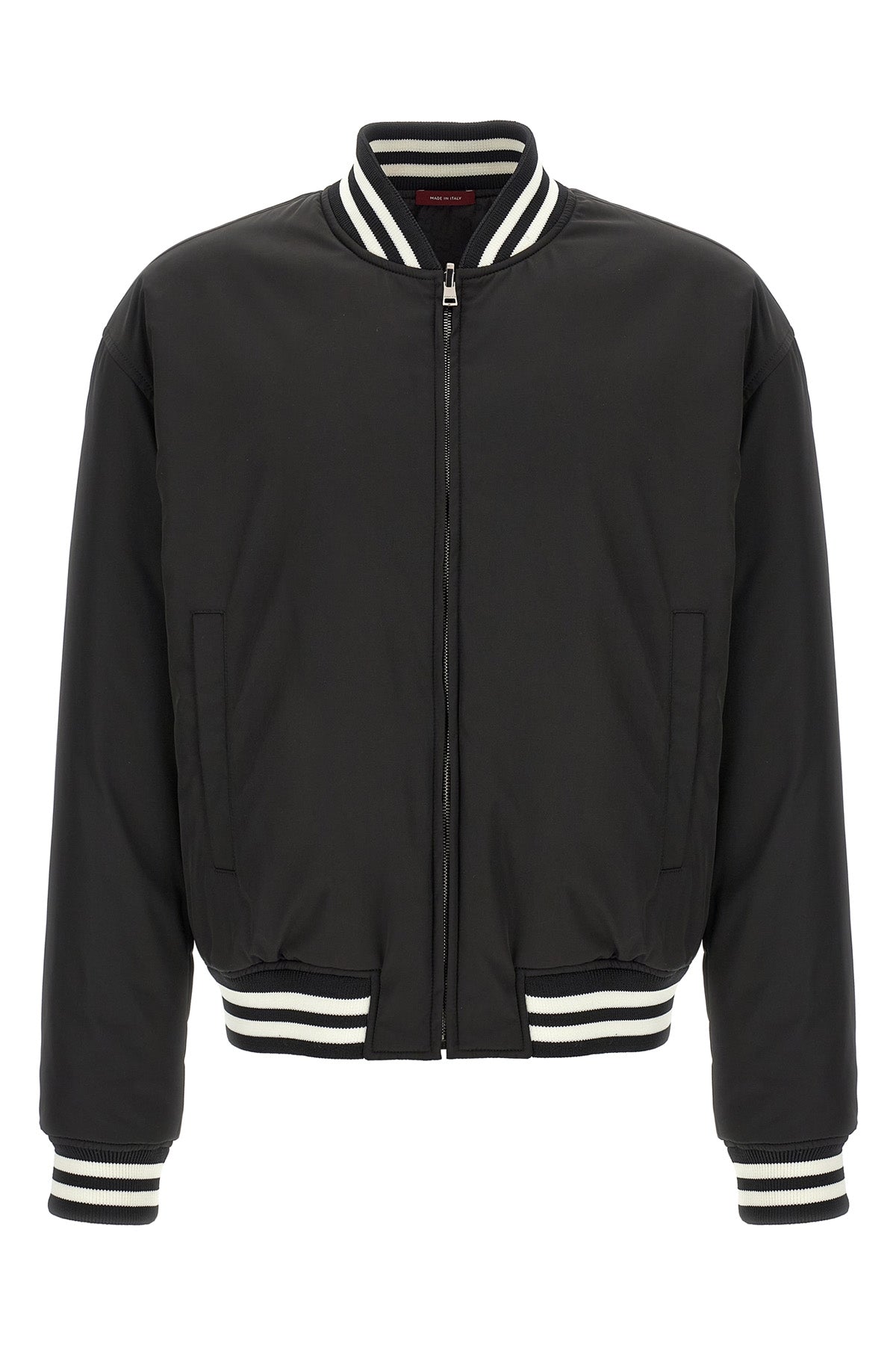 reversible bomber jacket in solid color technical nylon twill and gg pattern