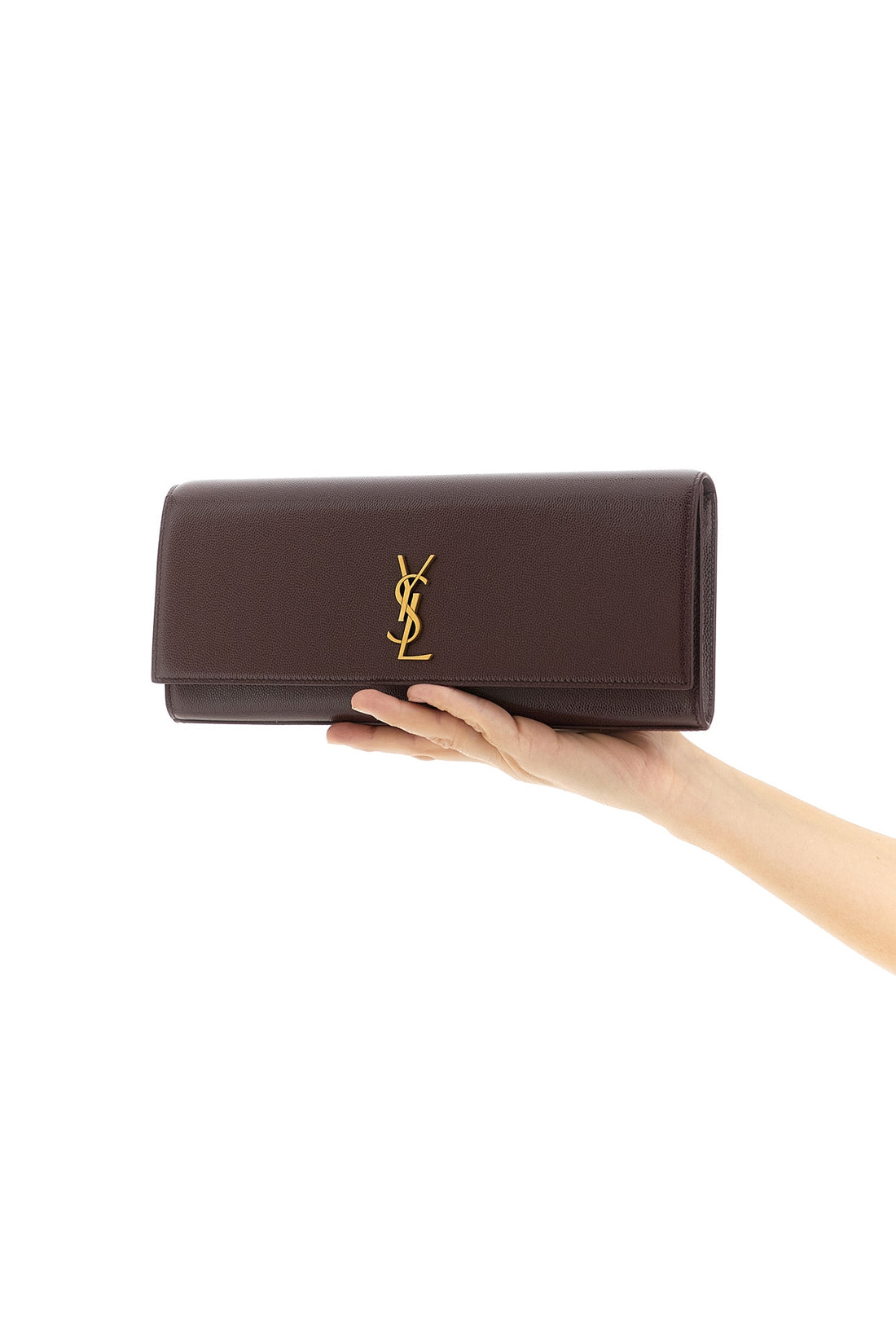 SAINT LAURENT OS kate grain de poudre leather clutch