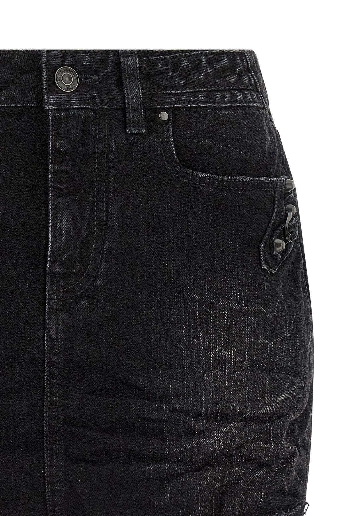city miniskirt in used-effect stonewashed cotton denim