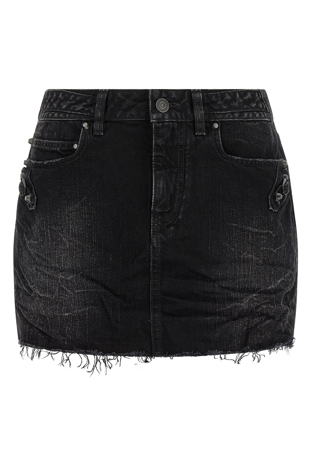 city miniskirt in used-effect stonewashed cotton denim
