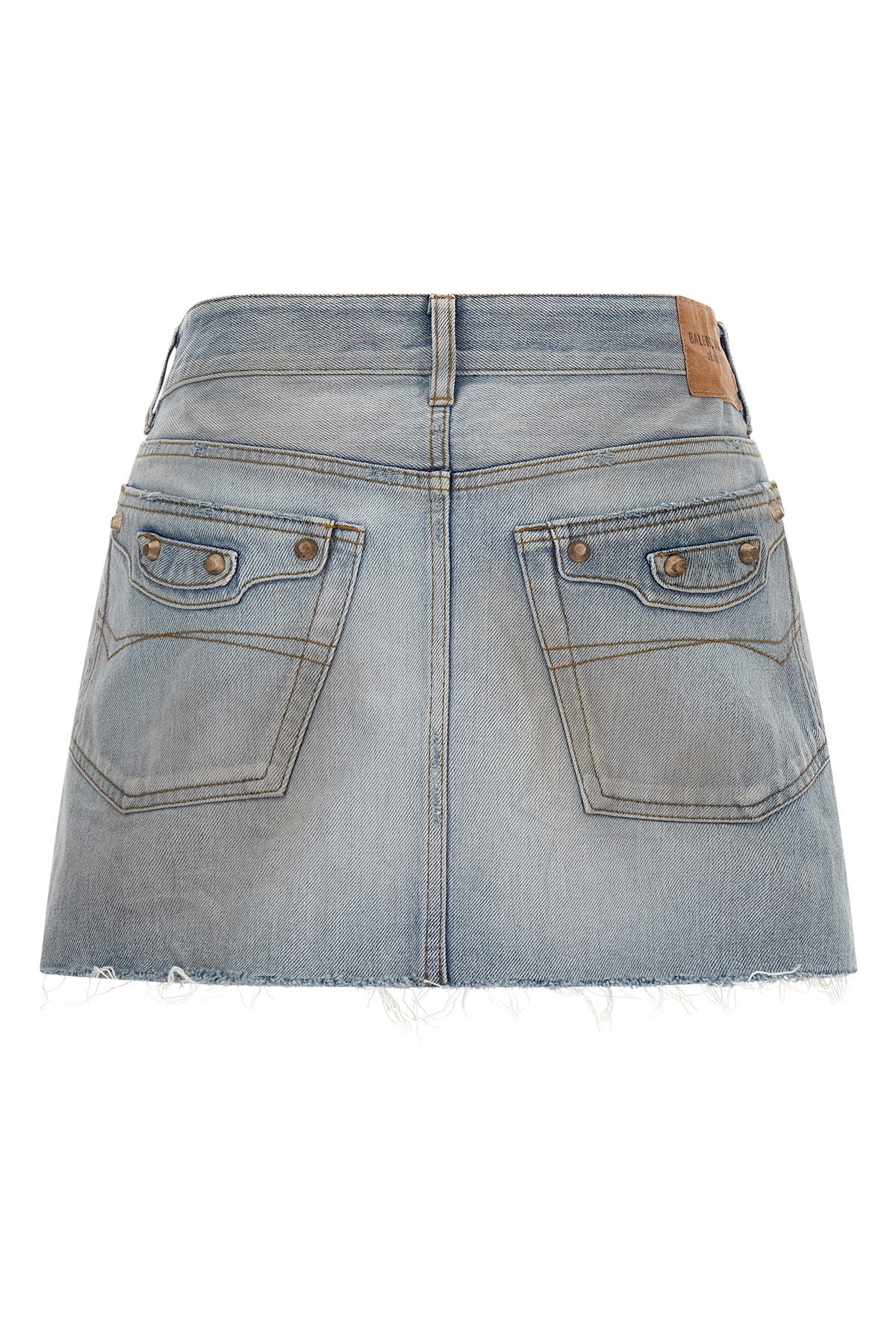 city miniskirt in used-effect cotton denim