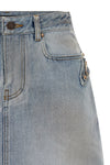 city miniskirt in used-effect cotton denim