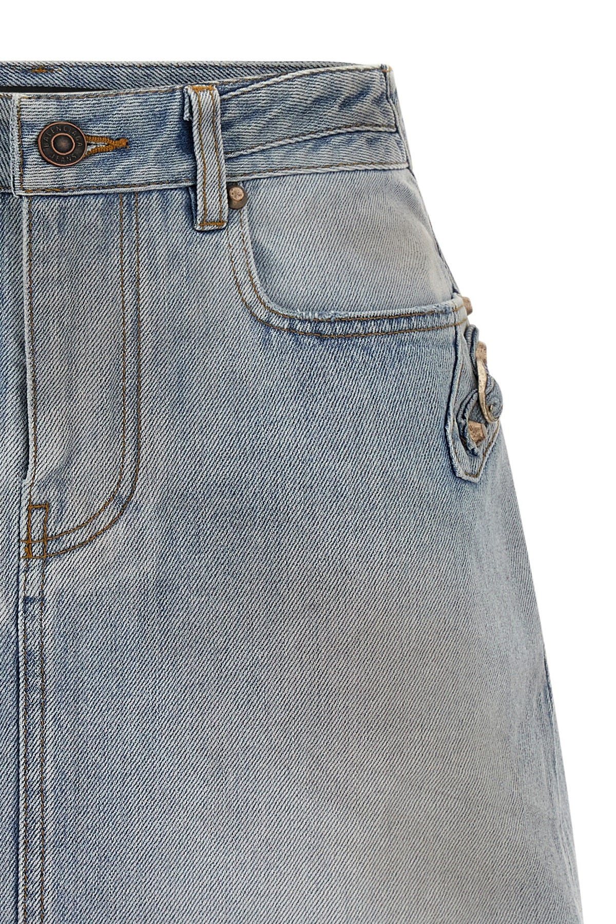 city miniskirt in used-effect cotton denim