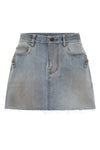 city miniskirt in used-effect cotton denim