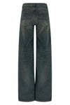 a gamba ampia jeans in washed and worn effect cotton denim