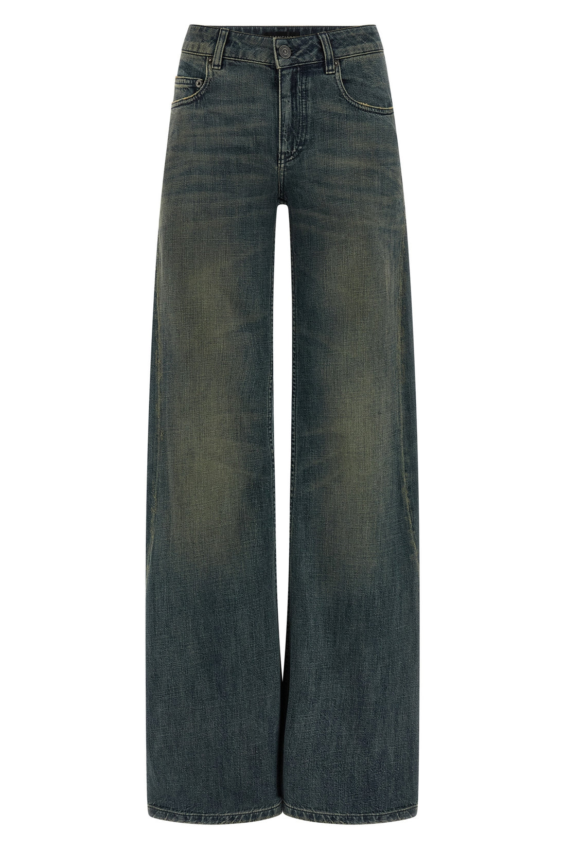 BALENCIAGA 26 a gamba ampia jeans in washed and worn effect cotton denim