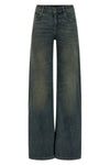 a gamba ampia jeans in washed and worn effect cotton denim