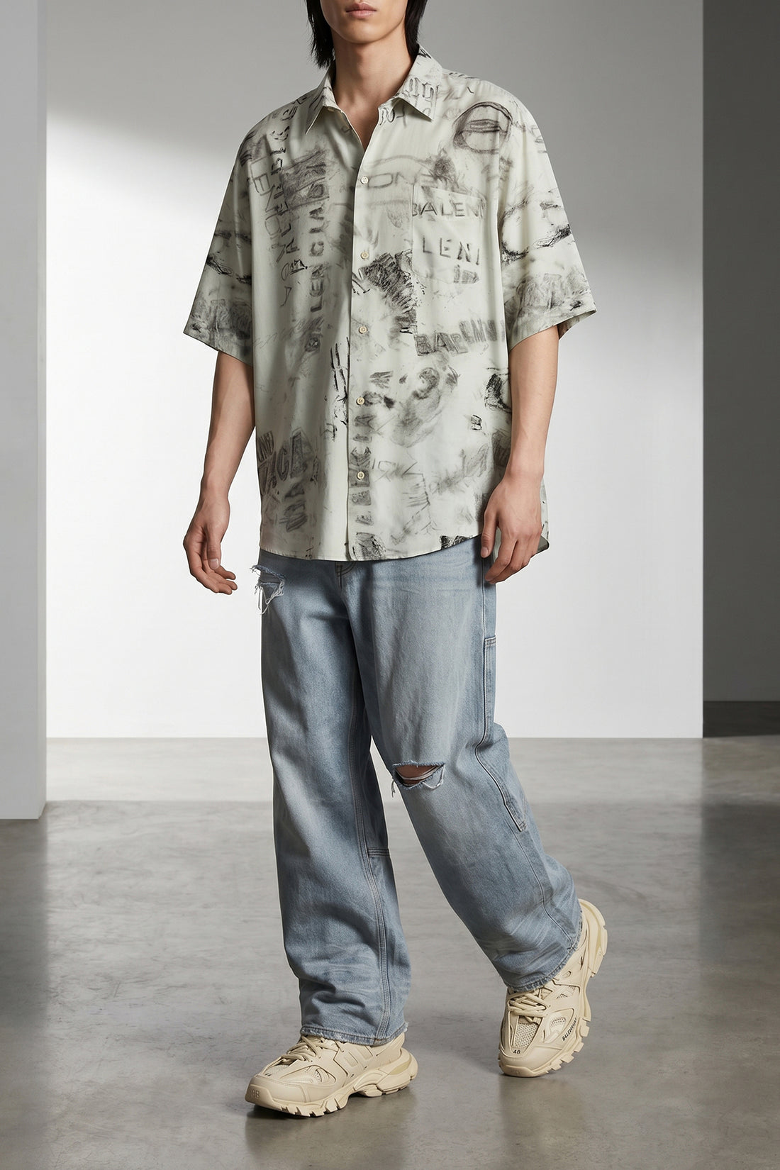 BALENCIAGA 48 all over washed effect washed crayon viscose minimal shirt