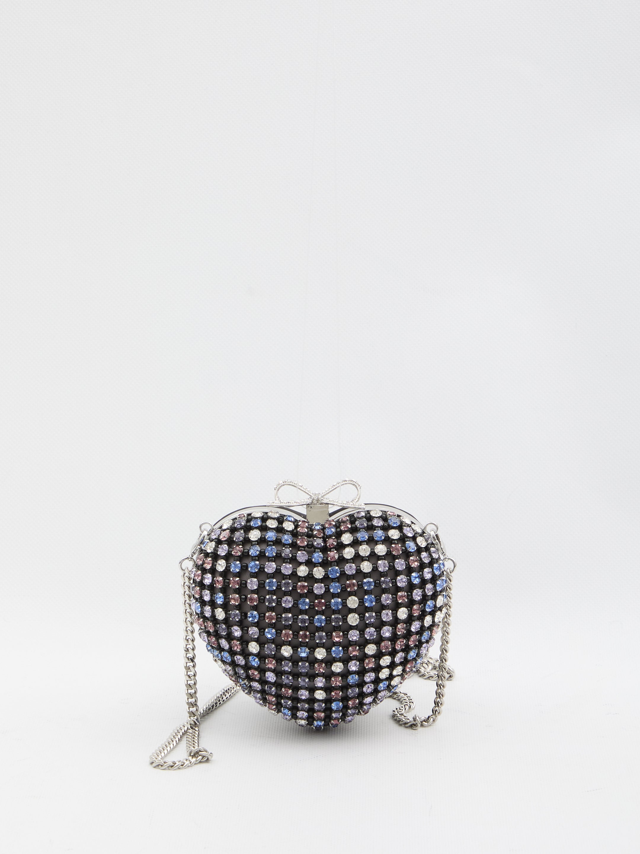 SELF PORTRAIT OS multi crystal heart clutch bag 