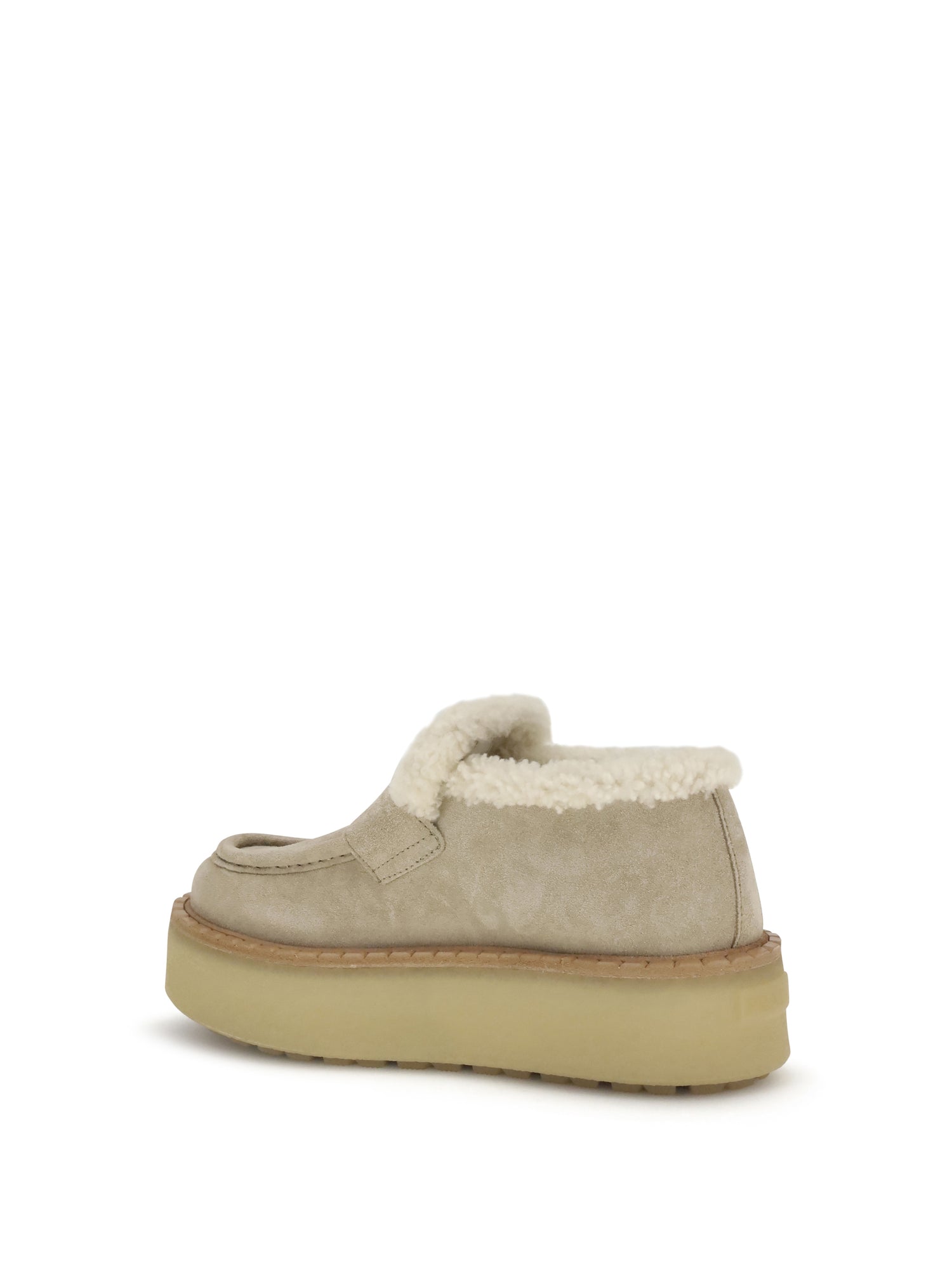 PRADA 37.5 suede loafers with shearling