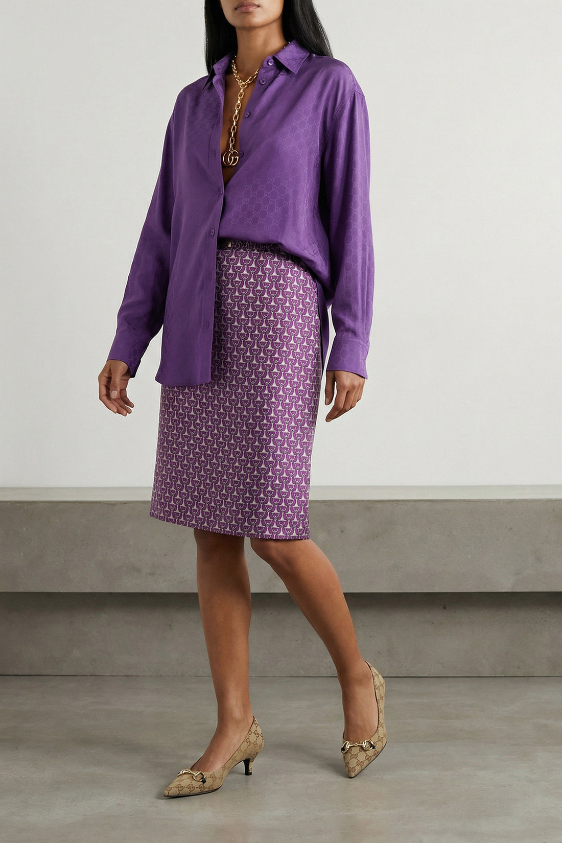GUCCI 40 all over morsetto print silk midi skirt