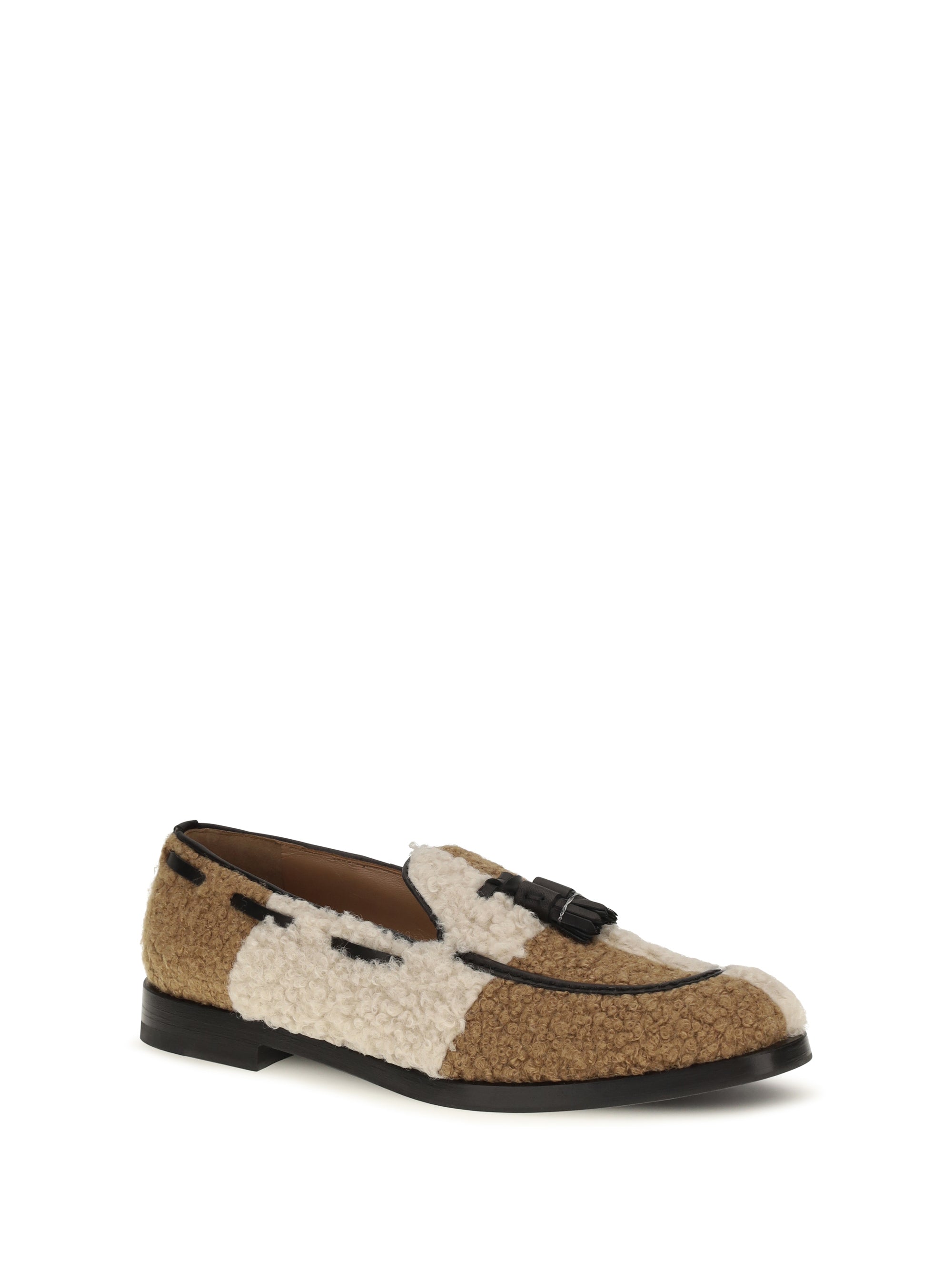 two-tone bouclé-effect loafers
