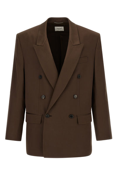 double-breasted blazer in silk satin
