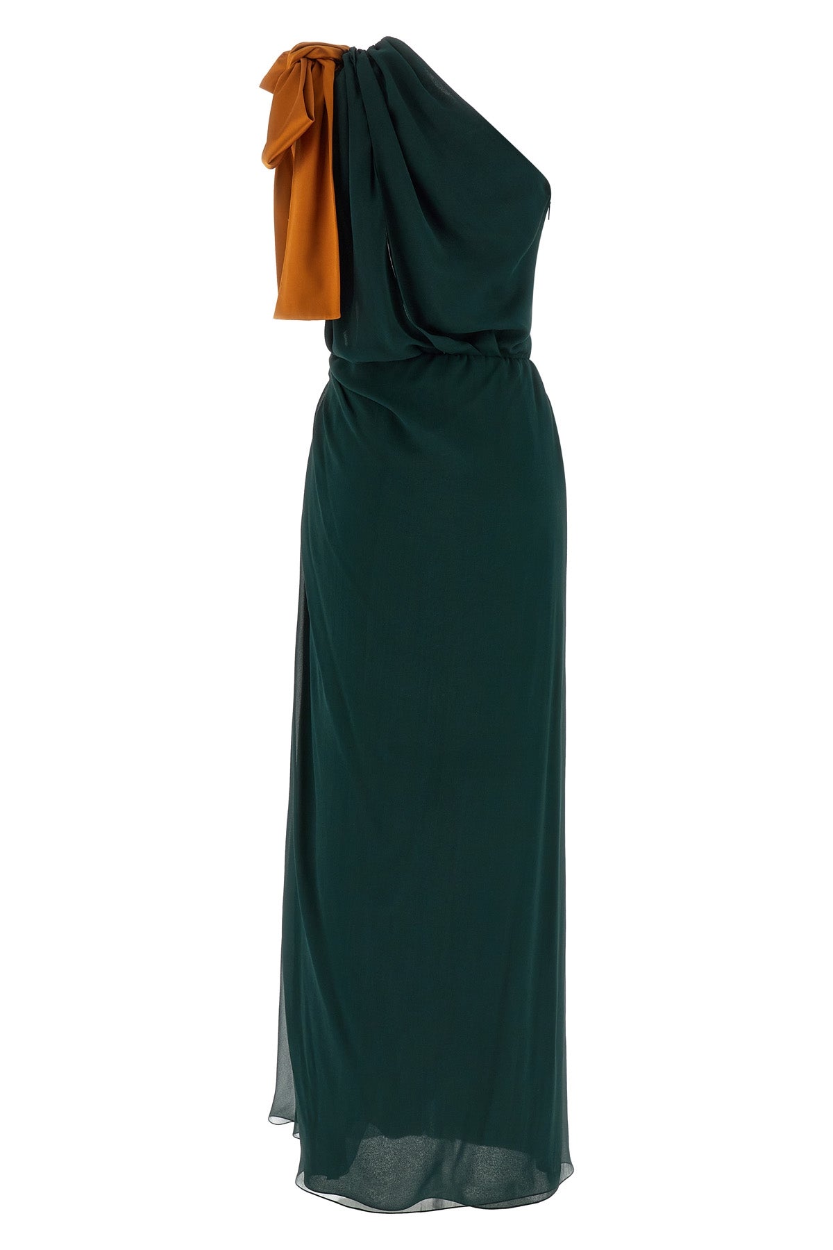 long dress in double-layer silk crêpe muslin