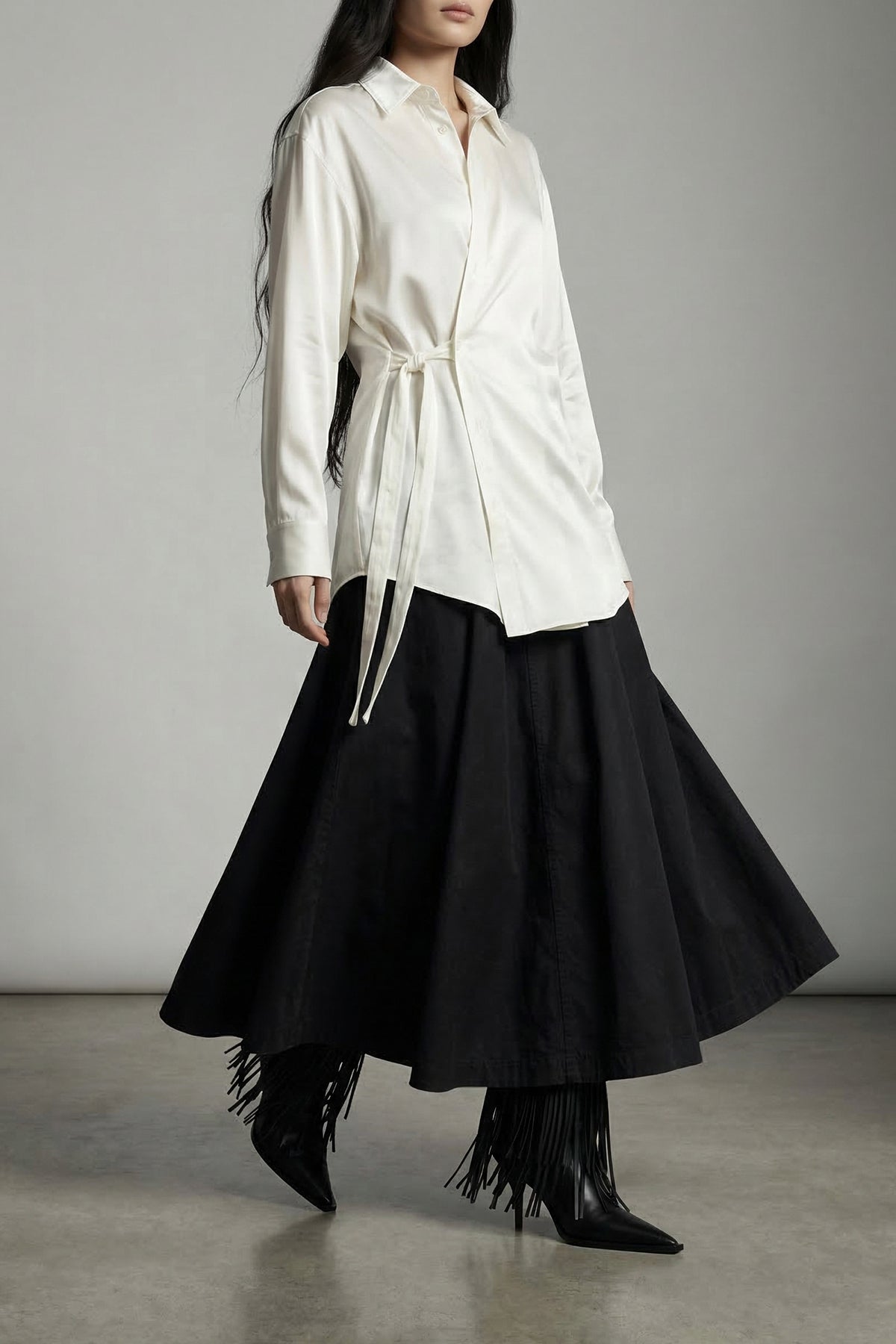 avenue fringe ankle boots in matte calf leather