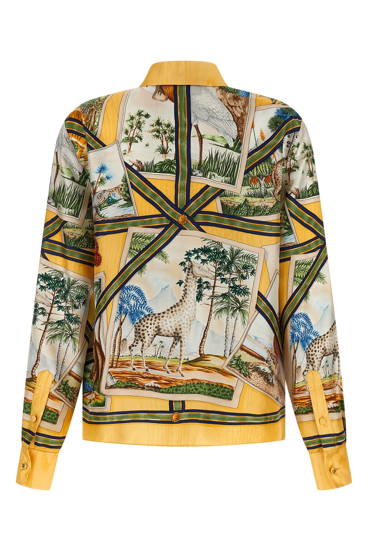 printed silk twill shirt depicting a landscape