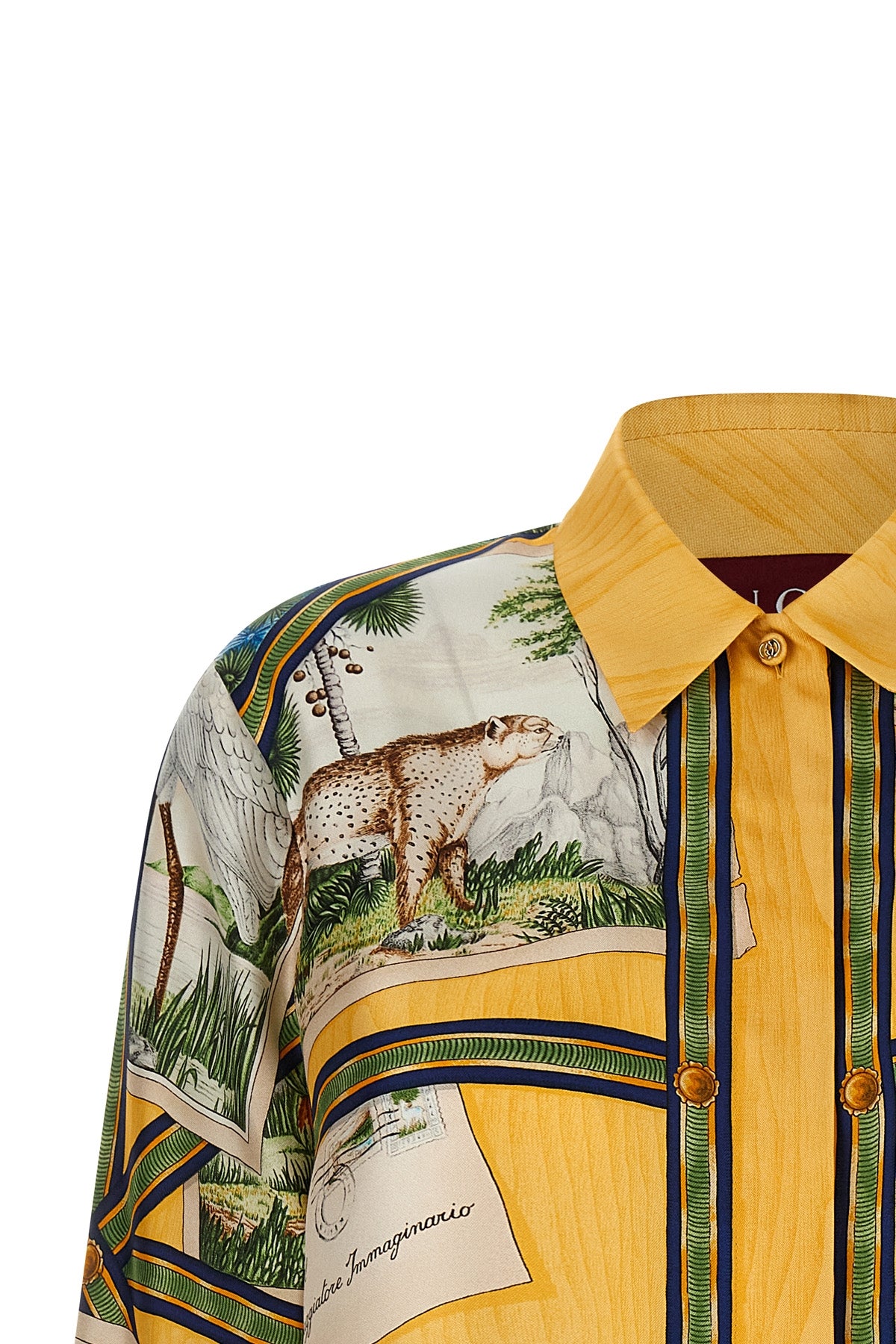 printed silk twill shirt depicting a landscape