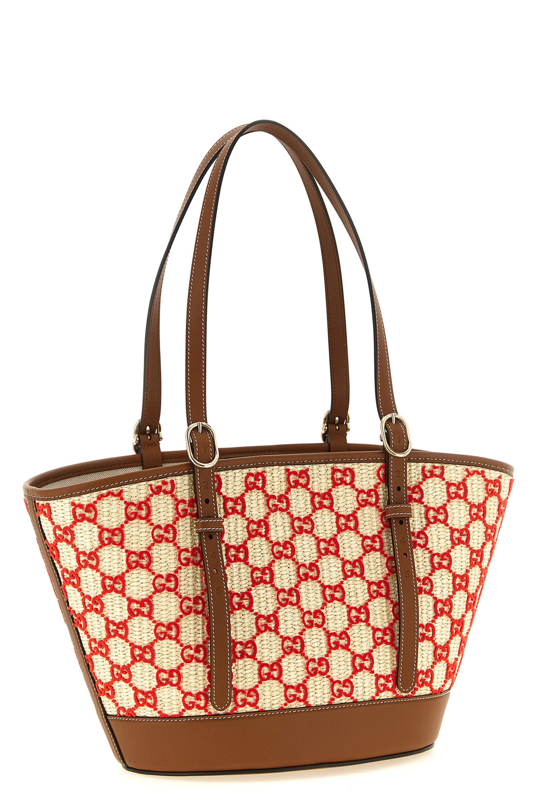 GUCCI OS the small gucci woven fabric shopping bag has a flared shape defined by a contra