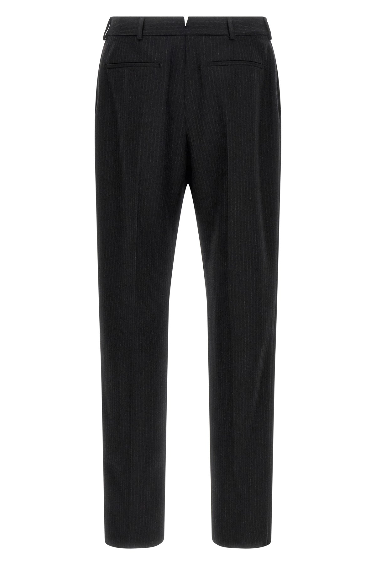 pinstriped patterned wool trousers