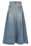 midi skirt in washed and worn cotton denim