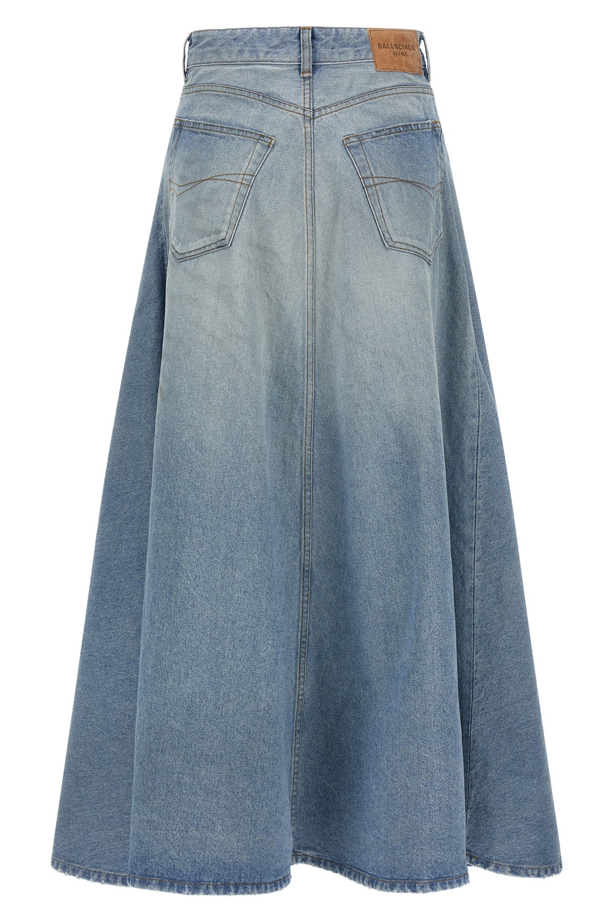 midi skirt in washed and worn cotton denim