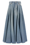 midi skirt in washed and worn cotton denim