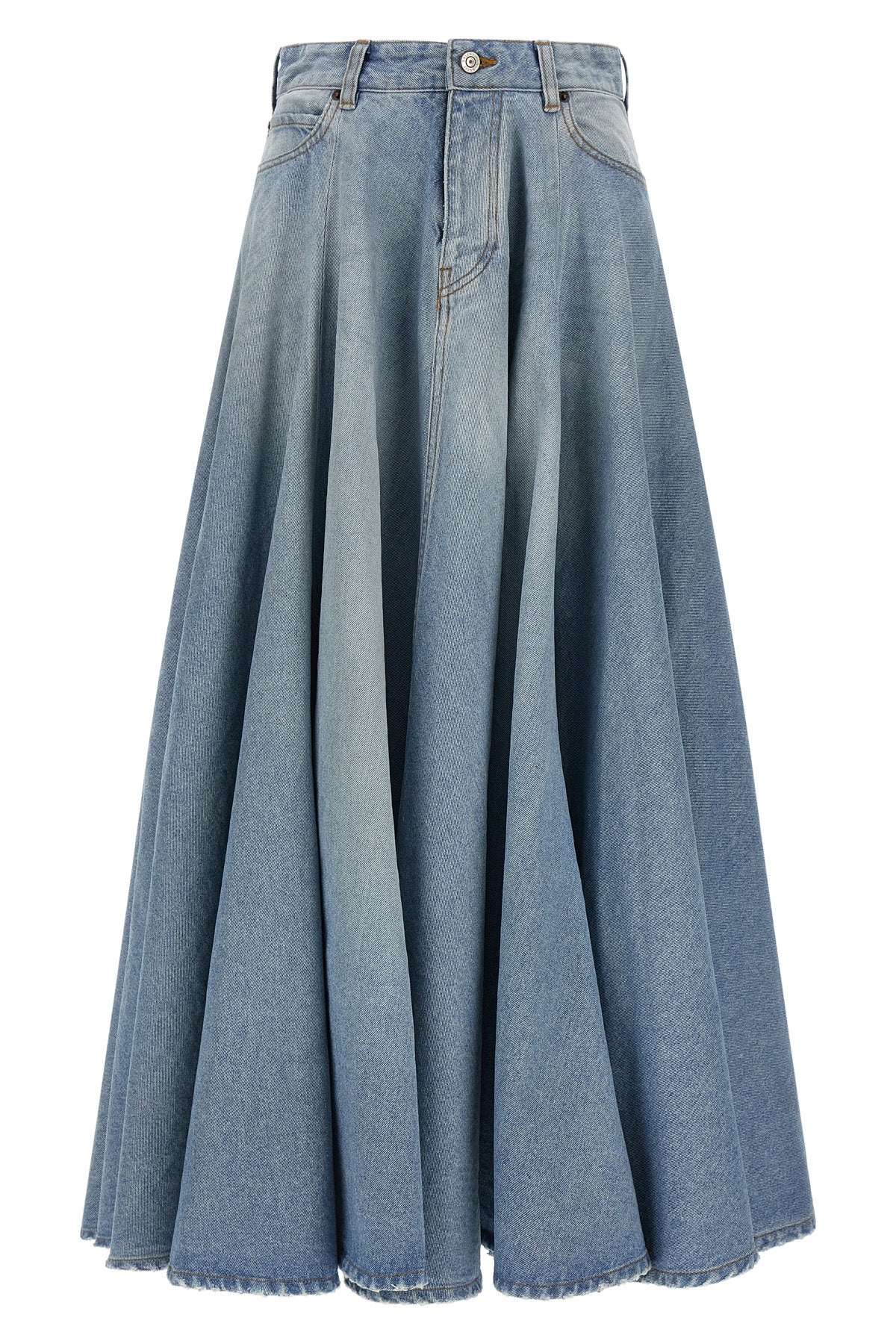 midi skirt in washed and worn cotton denim