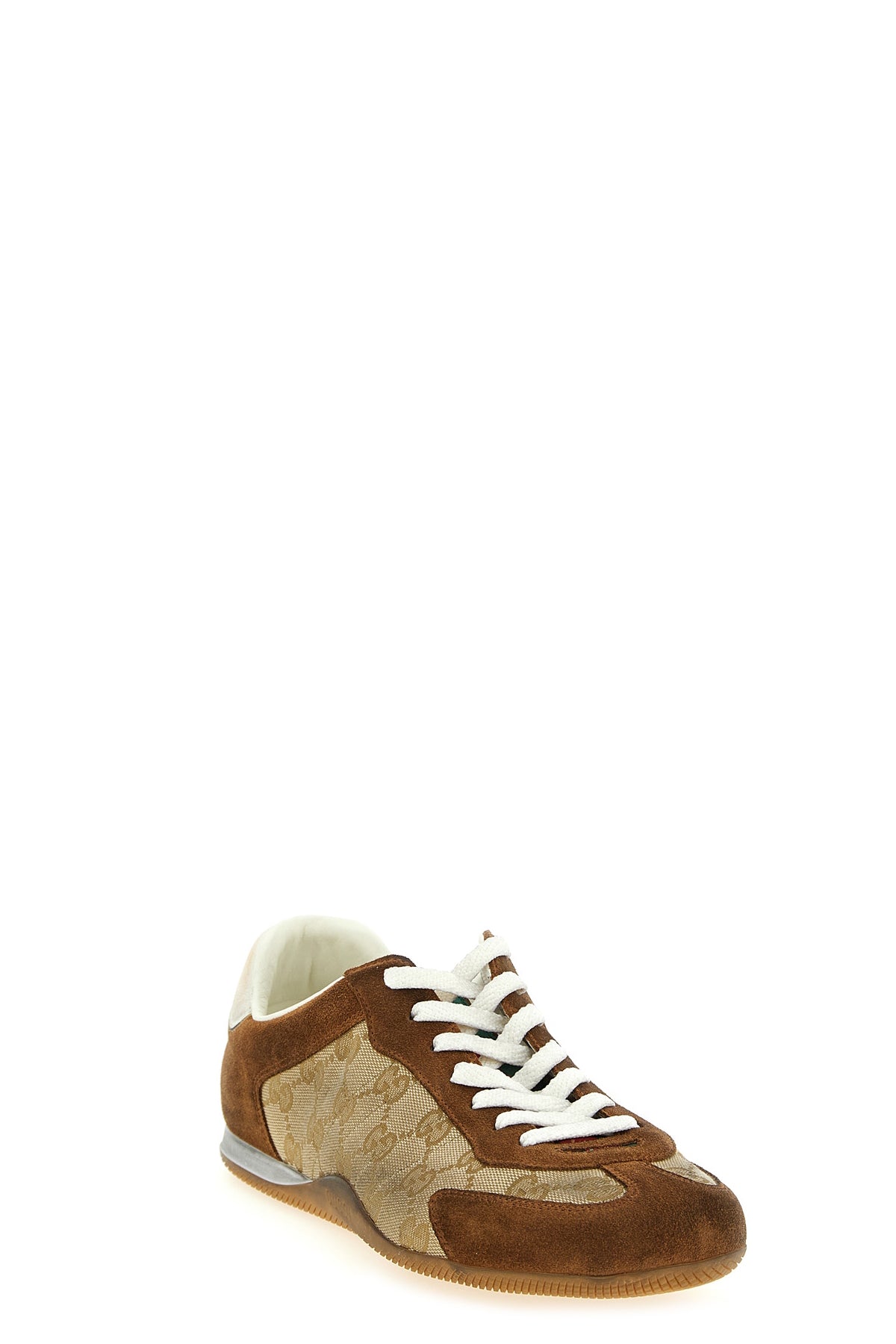 gucci shift sneakers in gg fabric and délavé effect suede