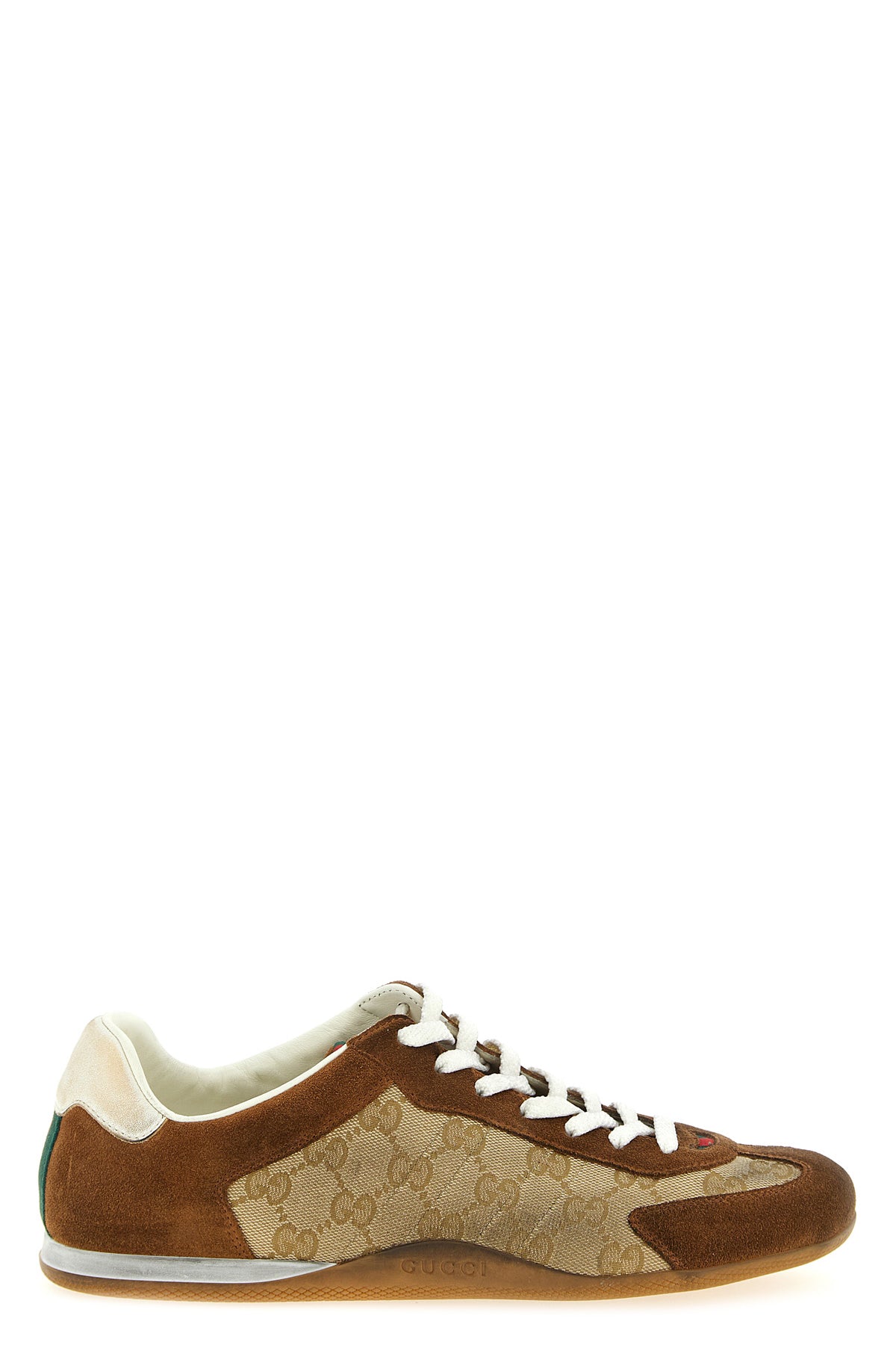 gucci shift sneakers in gg fabric and délavé effect suede