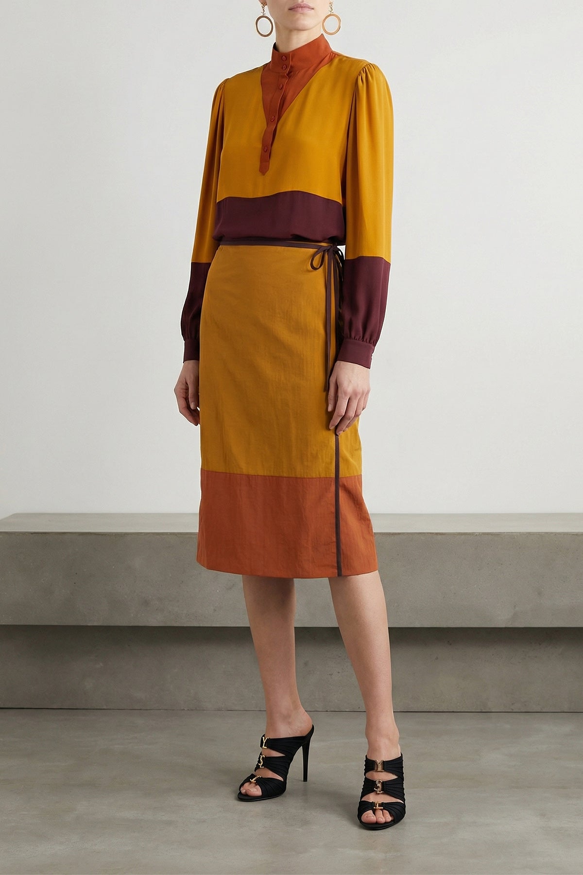 color-block silk blouse