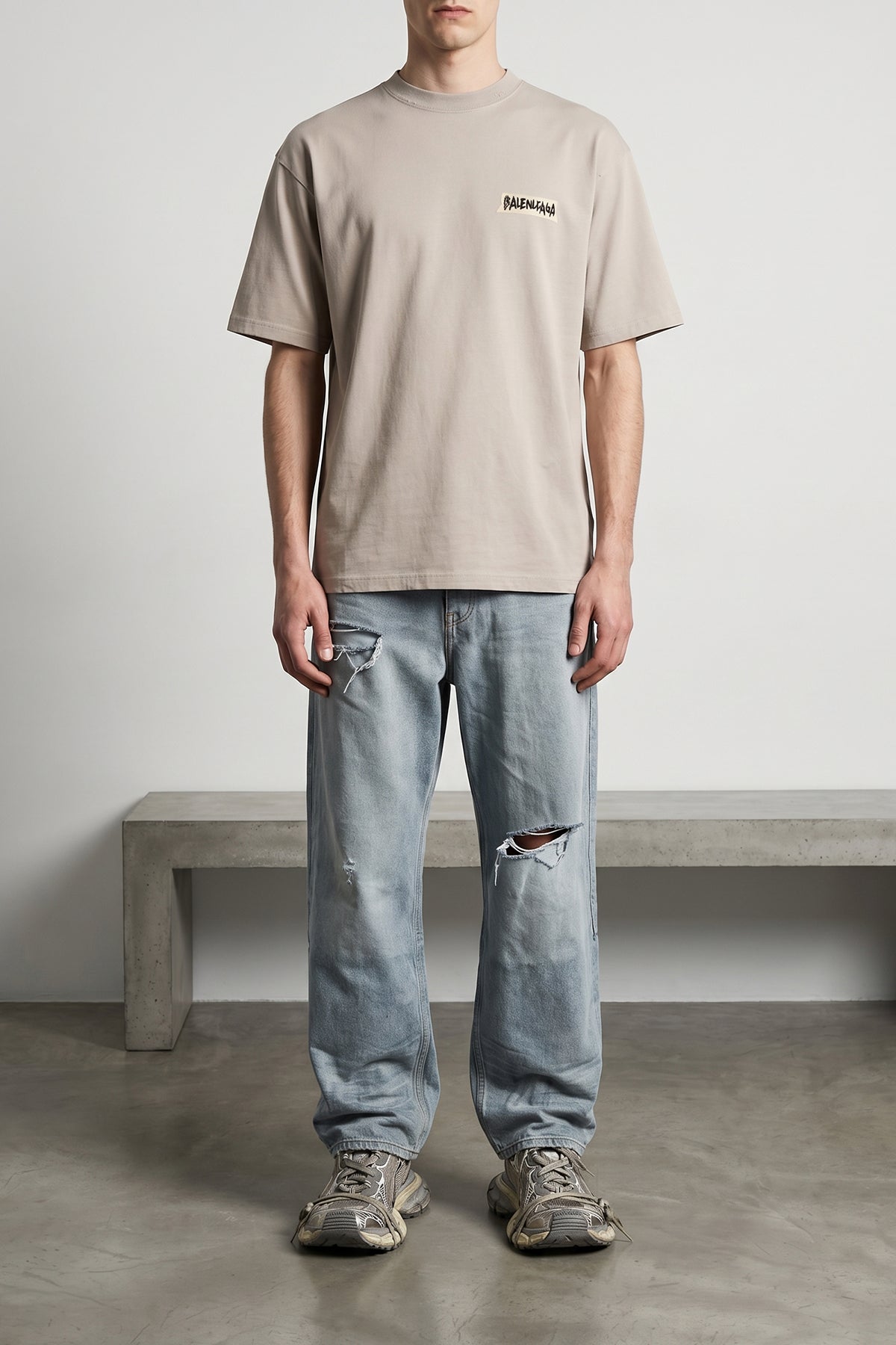 minimal baggy washed and worn outback cotton denim jeans