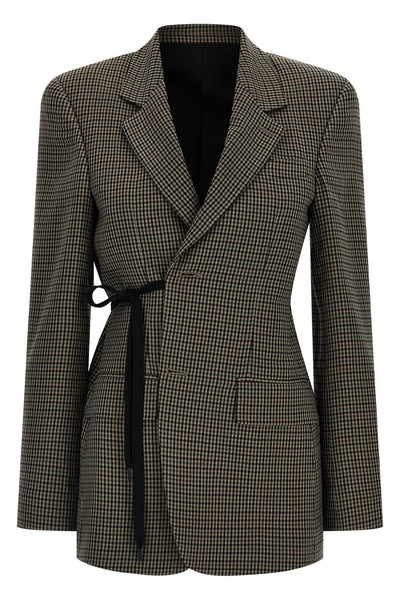 wrap tailored check print lyocell single-breasted blazer