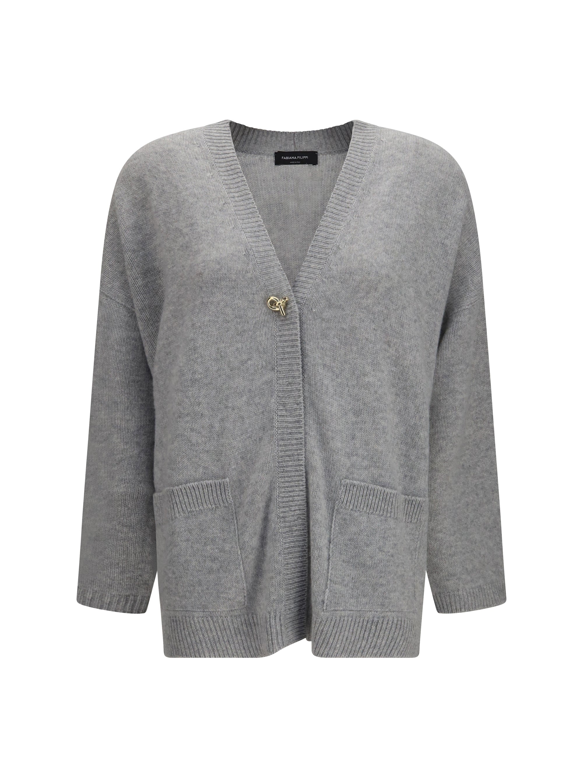 cashmere cardigan with v-neck and knot button
