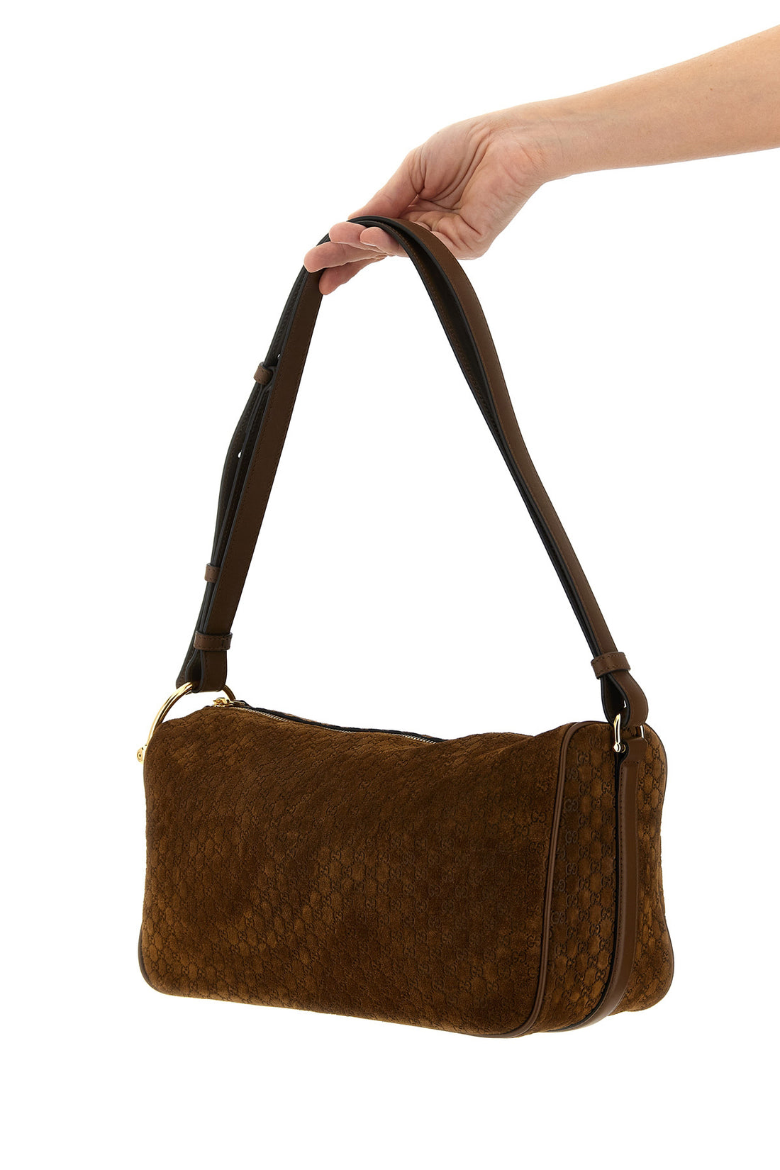 GUCCI OS gucci half horsebit medium suede shoulder bag